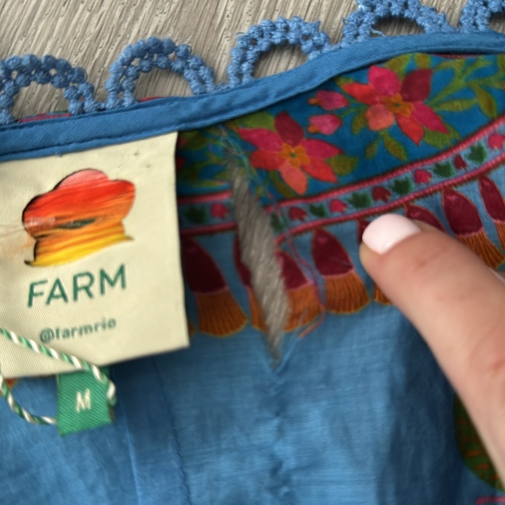 Farm Rio Women’s Blue Tropical Midi Layered Tiered Tapestry Dress Medium NWT - Picture 15 of 16